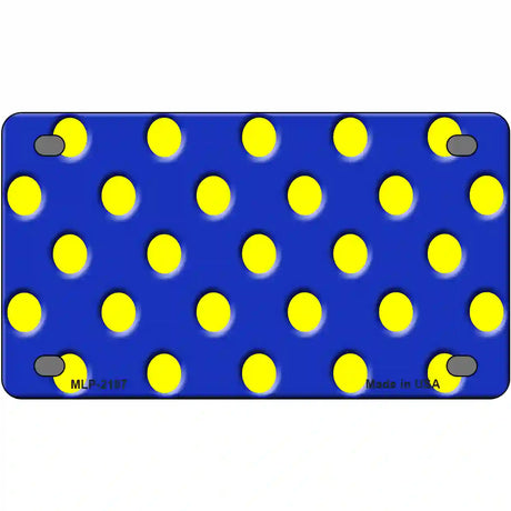 Yellow Polka Dots Royal Blue Metal Novelty License Plate 4" x 2.2" (MLP)