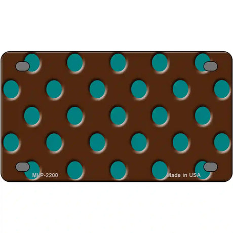 Teal Polka Dots Brown Metal Novelty License Plate 4" x 2.2" (MLP)