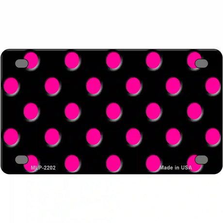 Hot Pink Polka Dots Black Metal Novelty License Plate 4" x 2.2" (MLP)