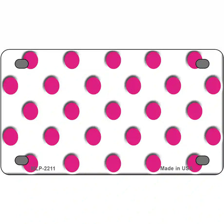 Hot Pink Polka Dots White Metal Novelty License Plate 4" x 2.2" (MLP)