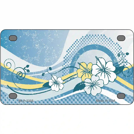 Blue Hawaii Hibiscus Metal Novelty License Plate 4" x 2.2" (MLP)