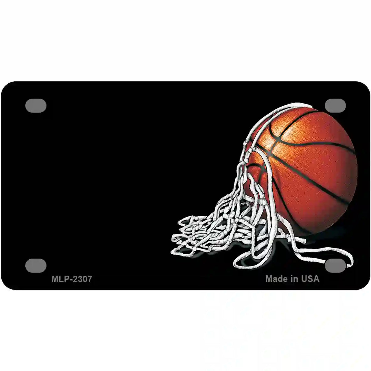 Basketball With Net Offset Metal Novelty License Plate 4" x 2.2" (MLP)