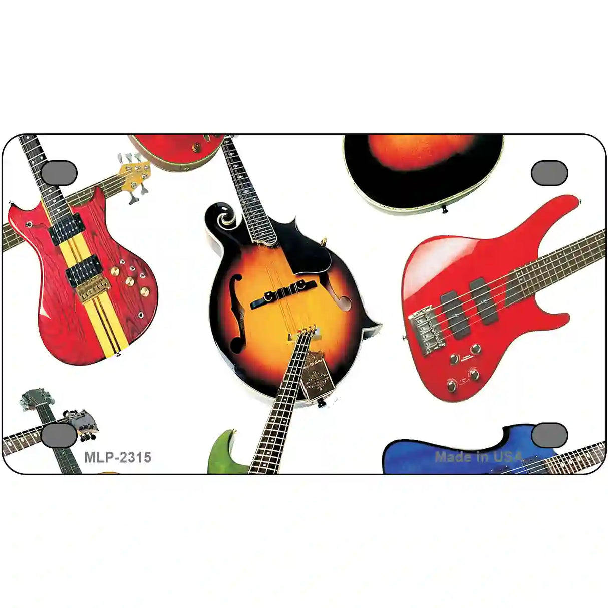 Guitars White Metal Novelty License Plate 4" x 2.2" (MLP)