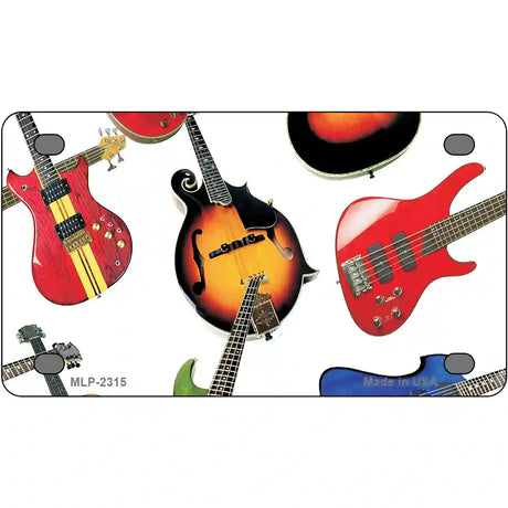 Guitars White Metal Novelty License Plate 4" x 2.2" (MLP)