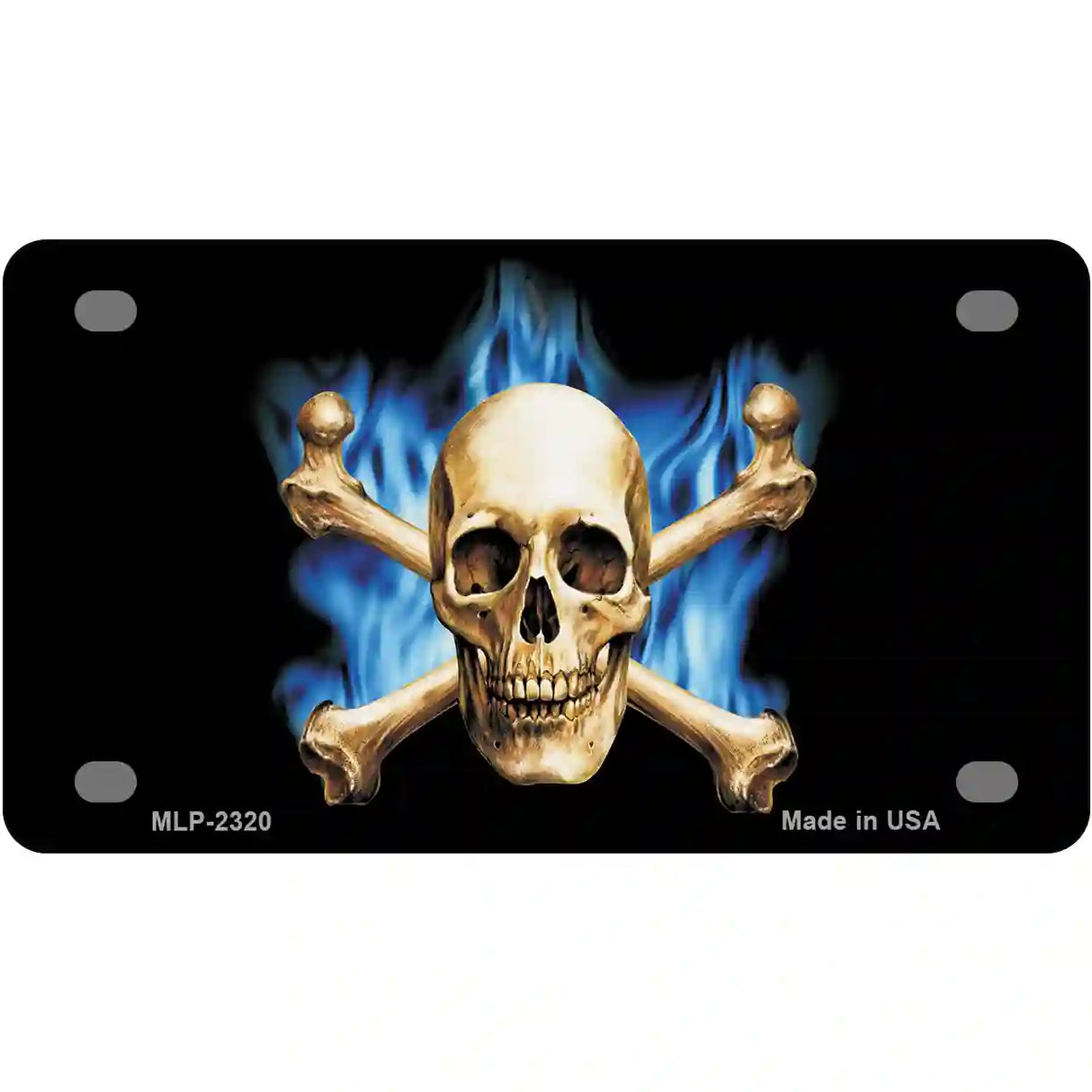 Blue Flame And Crossbones Metal Novelty License Plate 4" x 2.2" (MLP)