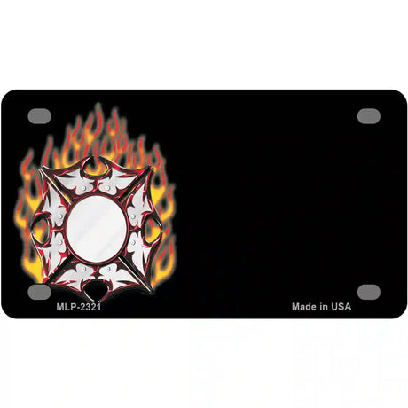 Fire Cross Offset Flat Metal Novelty License Plate 4" x 2.2" (MLP)