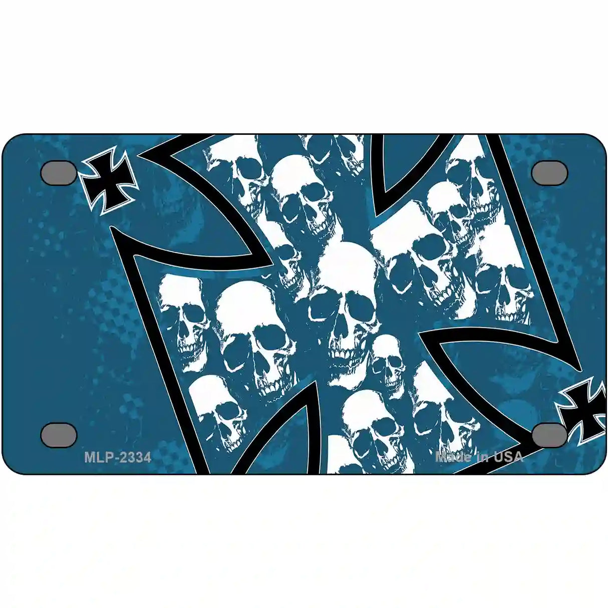 Maltese Cross Skulls Metal Novelty License Plate 4" x 2.2" (MLP)