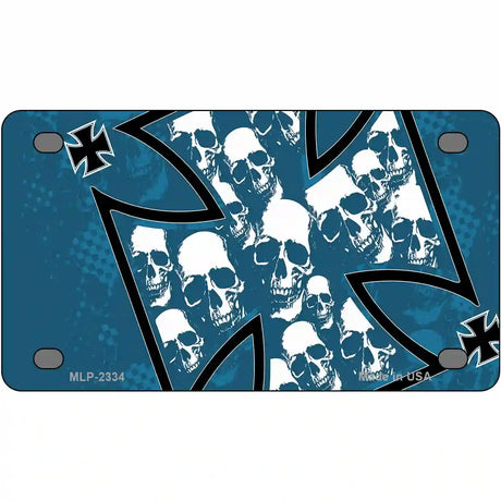 Maltese Cross Skulls Metal Novelty License Plate 4" x 2.2" (MLP)