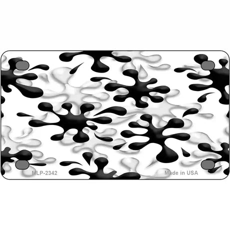 Splatter Black White Metal Novelty License Plate 4" x 2.2" (MLP)