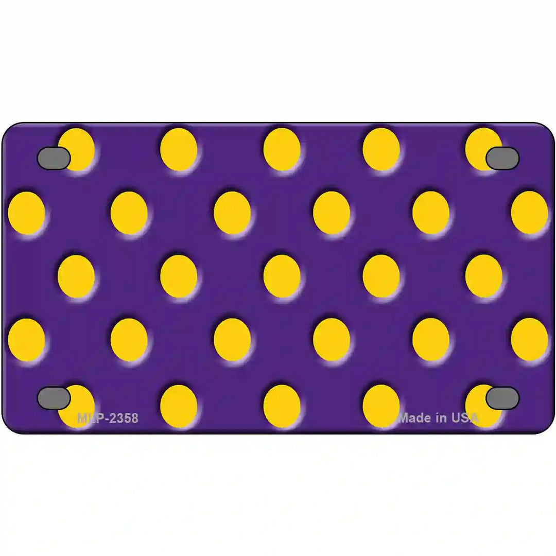 Yellow Polka Dots Purple Metal Novelty License Plate 4" x 2.2" (MLP)