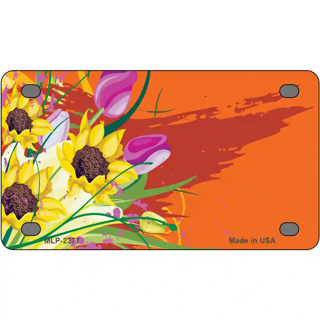 Floral Bouquet Offset Metal Novelty License Plate 4" x 2.2" (MLP)