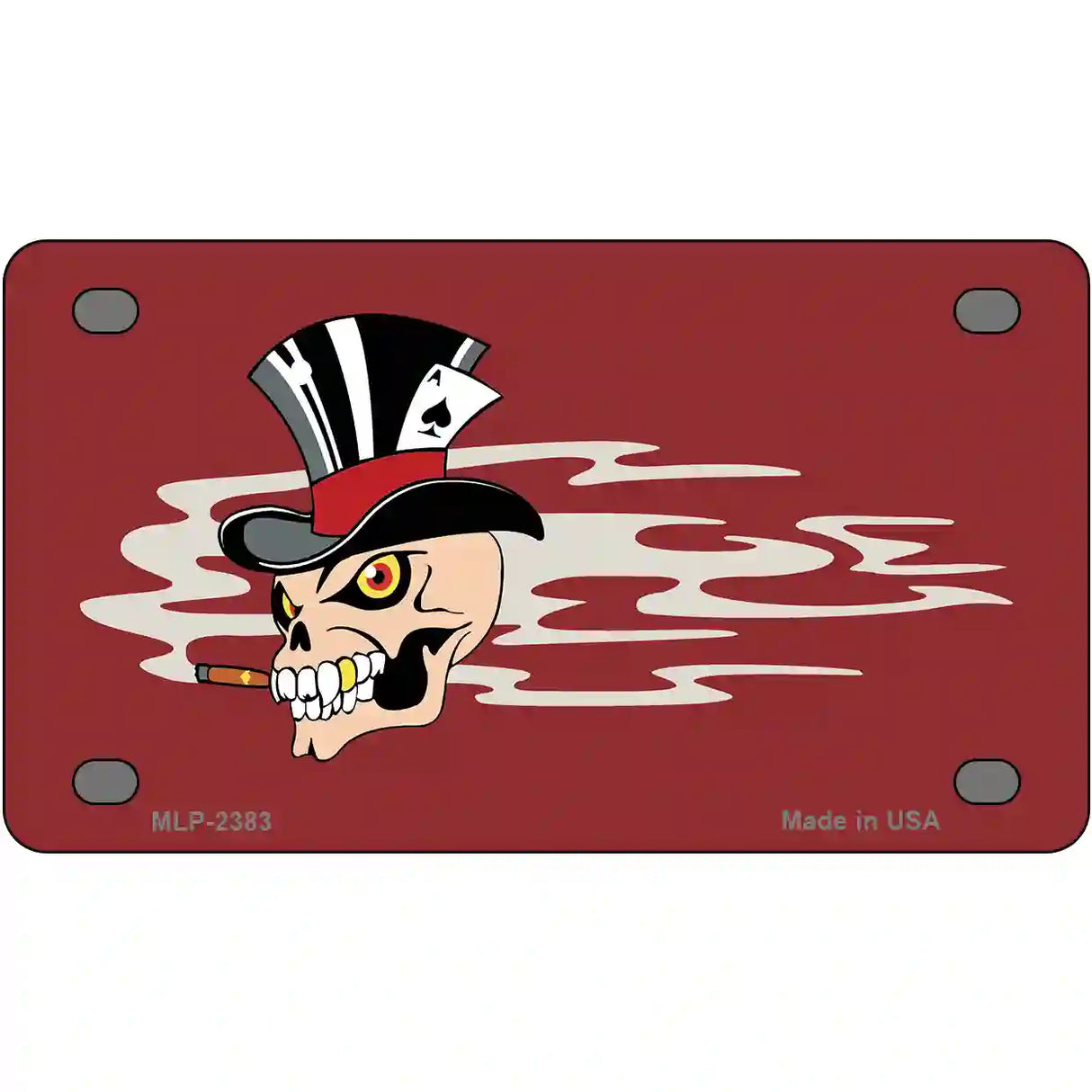 Smokin Joker Top Hat Skull Offset Metal Novelty License Plate 4" x 2.2" (MLP)