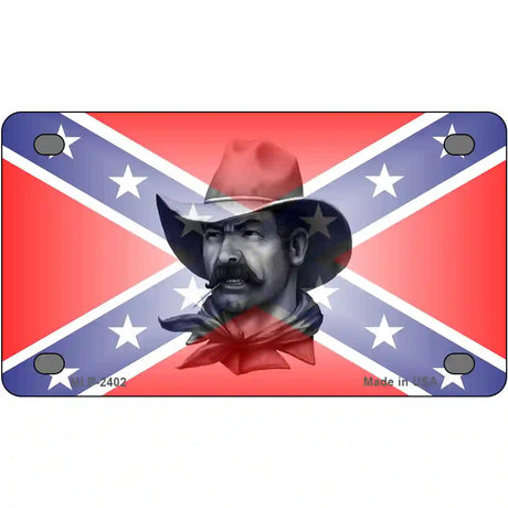 Confederate Flag Cowboy Metal Novelty License Plate 4" x 2.2" (MLP)