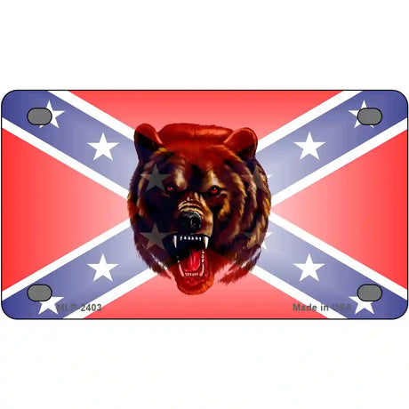 Confederate Flag Grizzly Bear Metal Novelty License Plate 4" x 2.2" (MLP)