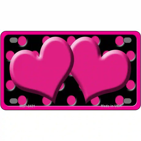 Hot Pink Black Polka Dot Hot Pink Center Hearts Novelty License Plate 4" x 2.2" (MLP)