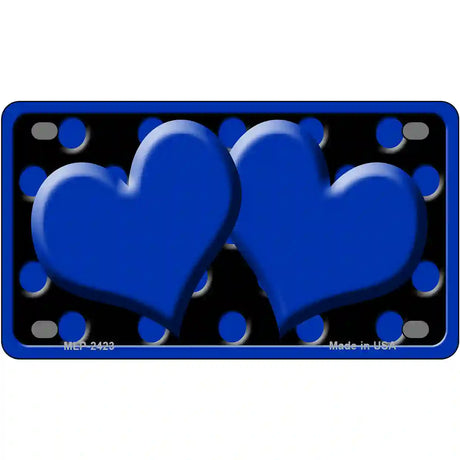 Blue Black Polka Dot Blue Center Hearts Novelty License Plate 4" x 2.2" (MLP)