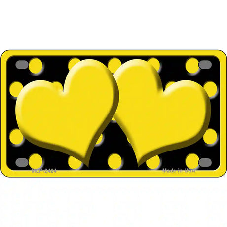 Yellow Black Polka Dot Yellow Center Hearts Novelty License Plate 4" x 2.2" (MLP)