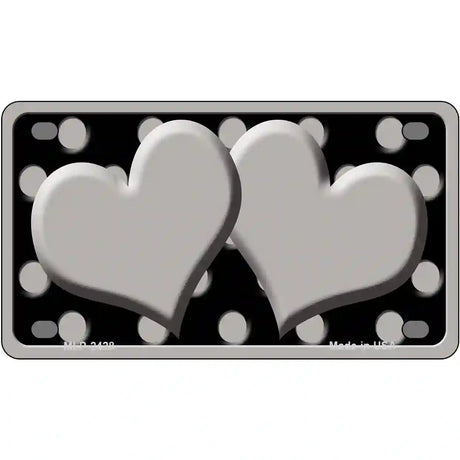 Grey Black Polka Dot Grey Center Hearts Novelty License Plate 4" x 2.2" (MLP)