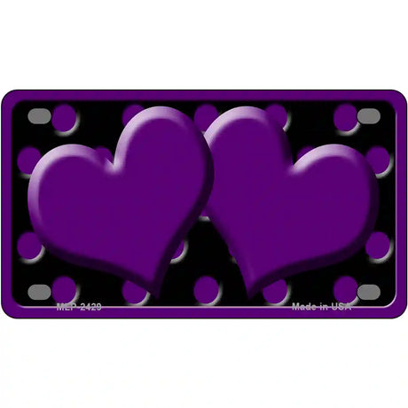 Purple Black Polka Dot Purple Center Hearts Novelty License Plate 4" x 2.2" (MLP)