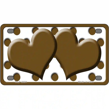 Brown White Polka Dot Brown Centered Hearts Novelty License Plate 4" x 2.2" (MLP)