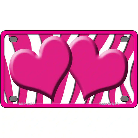 Hot Pink White Zebra Hot Pink Centered Hearts Novelty License Plate 4" x 2.2" (MLP)