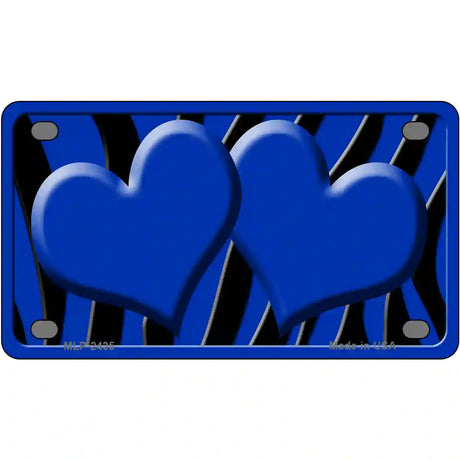 Blue Black Zebra Blue Centered Hearts Novelty License Plate 4" x 2.2" (MLP)