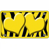 Yellow Black Zebra Yellow Centered Hearts Novelty License Plate 4" x 2.2" (MLP)