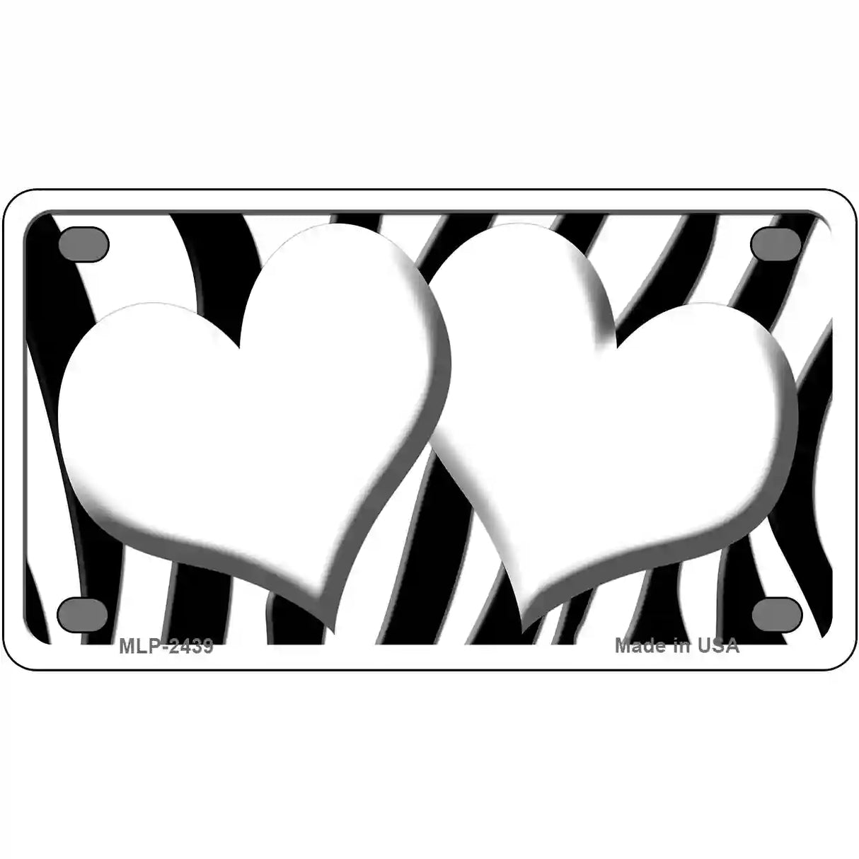 White Black Zebra Red Centered Hearts Novelty License Plate 4" x 2.2" (MLP)