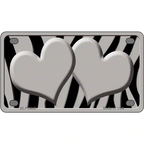 Grey Black Zebra Grey Centered Hearts Novelty License Plate 4" x 2.2" (MLP)