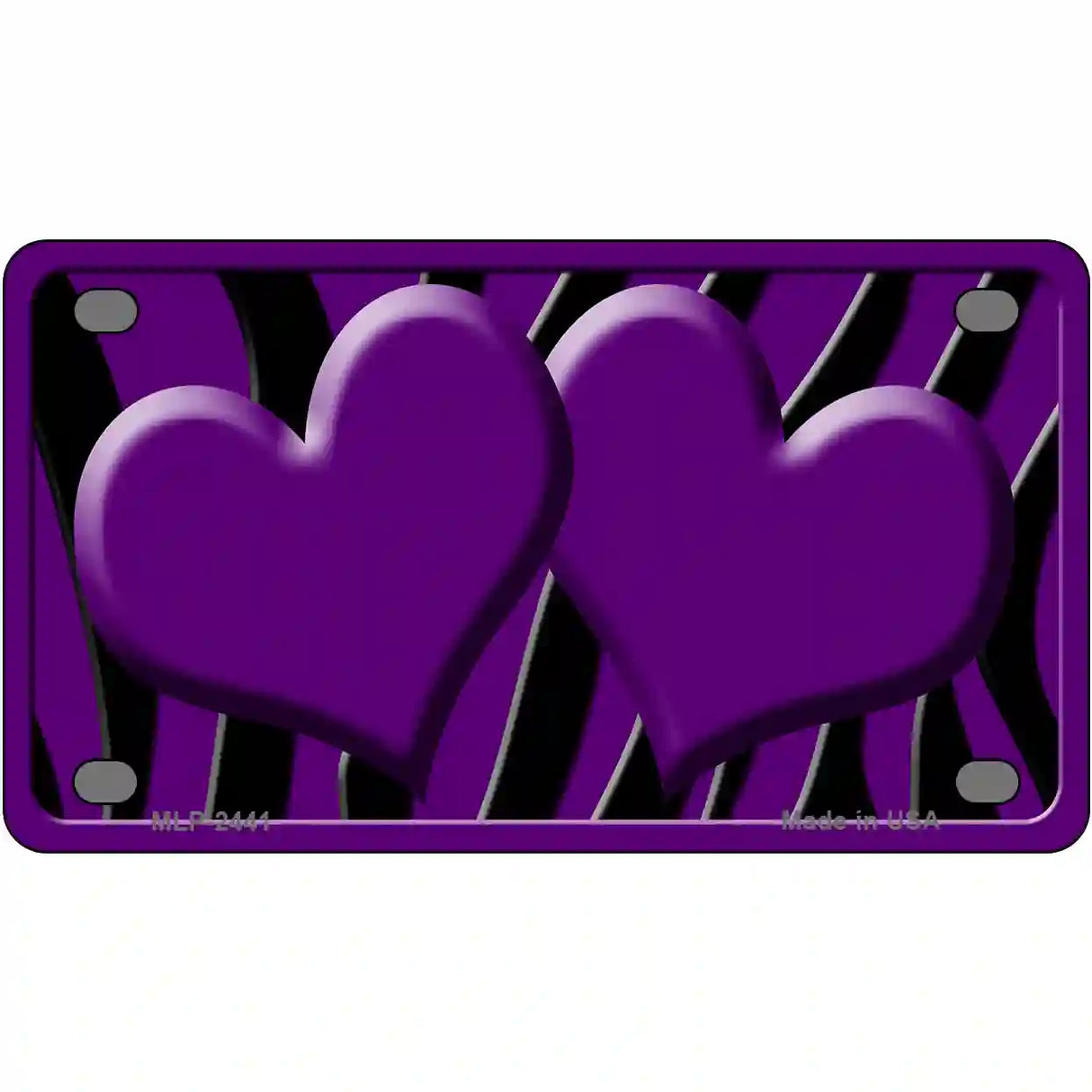 Purple Black Zebra Purple Centered Hearts Novelty License Plate 4" x 2.2" (MLP)