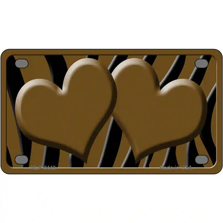 Brown Black Zebra Brown Centered Hearts Novelty License Plate 4" x 2.2" (MLP)