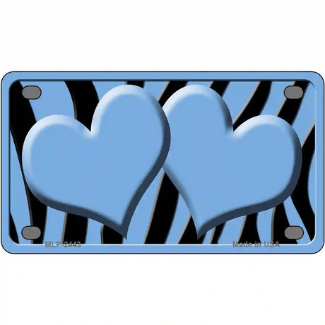 Light Blue Black Zebra Light Blue Centered Hearts Novelty License Plate 4" x 2.2" (MLP)