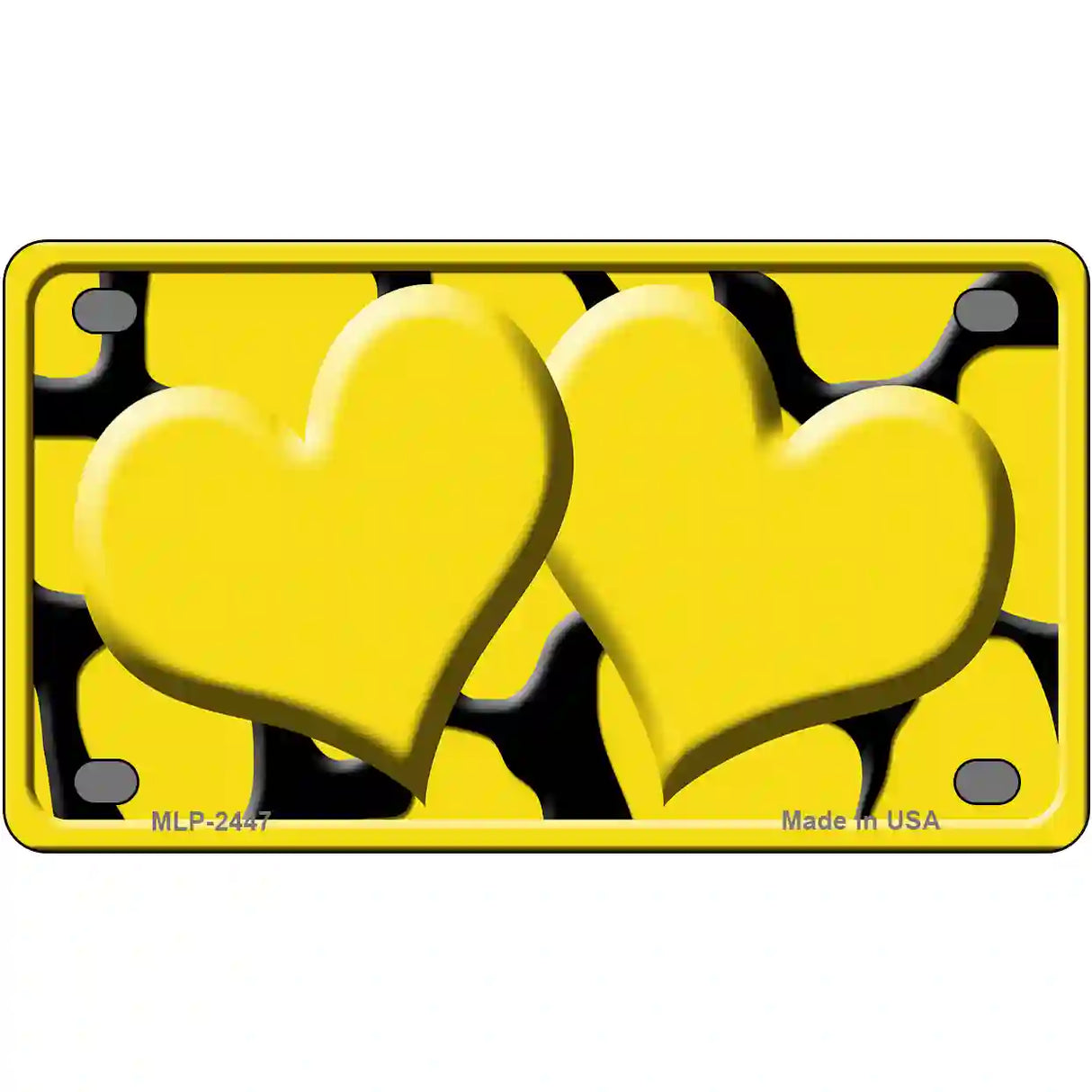 Yellow Black Giraffe Yellow Centered Hearts Novelty License Plate 4" x 2.2" (MLP)