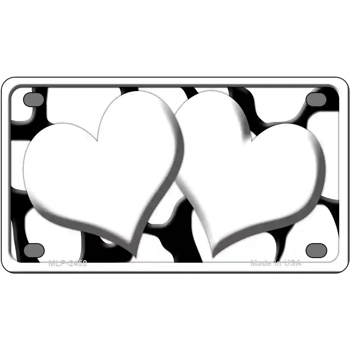 White Black Giraffe White Centered Hearts Novelty License Plate 4" x 2.2" (MLP)