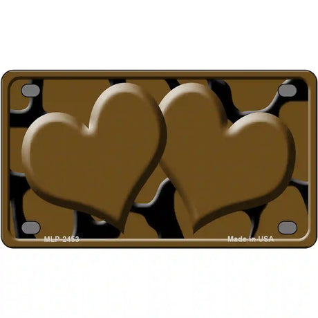 Brown Black Giraffe Brown Centered Hearts Novelty License Plate 4" x 2.2" (MLP)