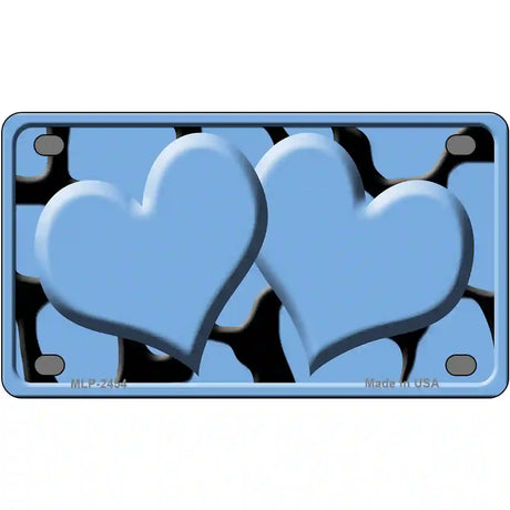 Light Blue Black Giraffe Light Blue Centered Hearts Novelty License Plate 4" x 2.2" (MLP)