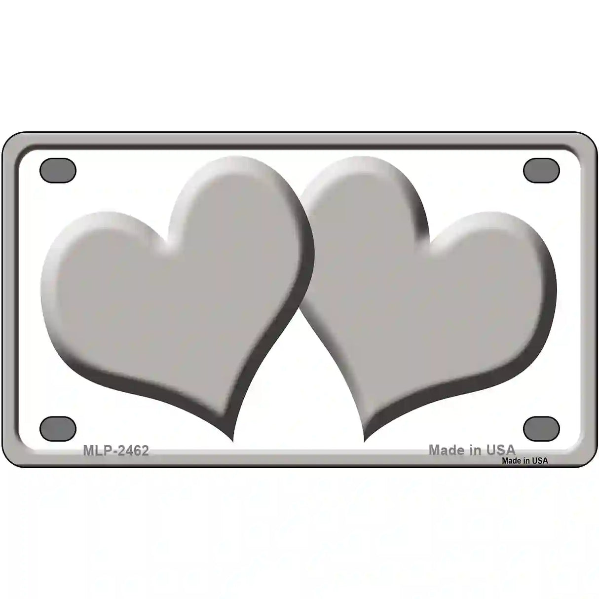 Solid Grey Centered Hearts White Novelty License Plate 4" x 2.2" (MLP)