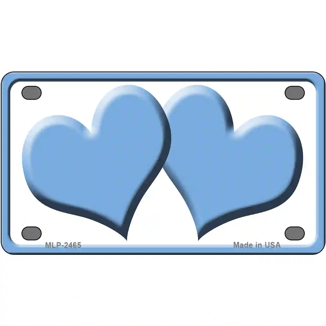 Solid Light Blue Centered Hearts White Novelty License Plate 4" x 2.2" (MLP)