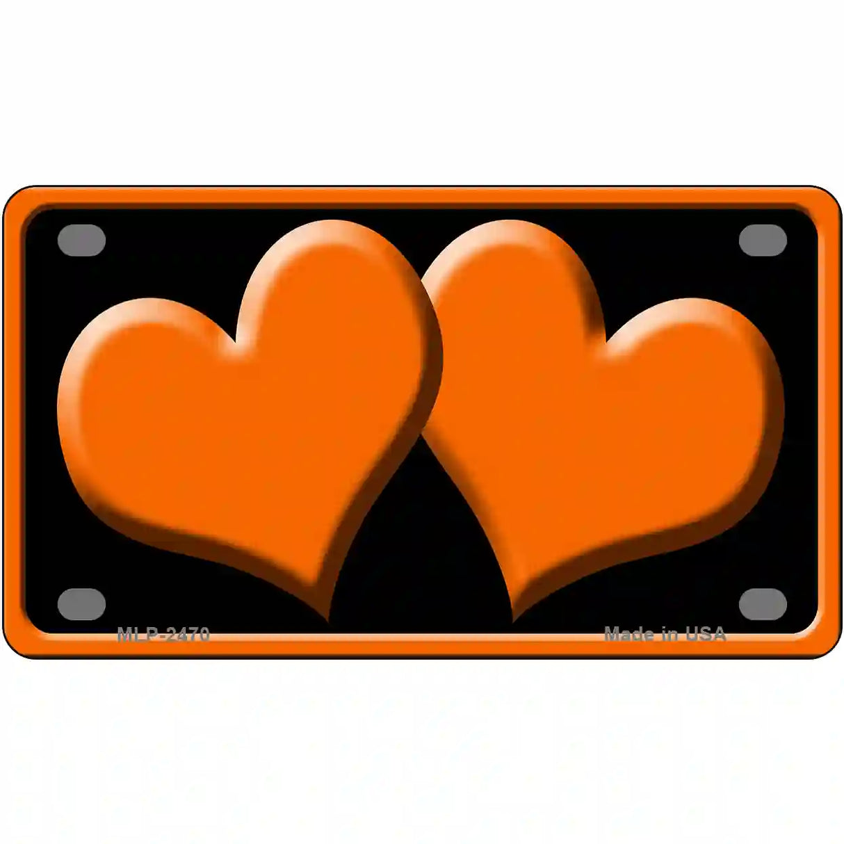 Solid Orange Centered Hearts Black Novelty License Plate 4" x 2.2" (MLP)