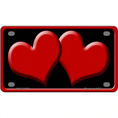 Solid Red Centered Hearts Black Novelty License Plate 4" x 2.2" (MLP)