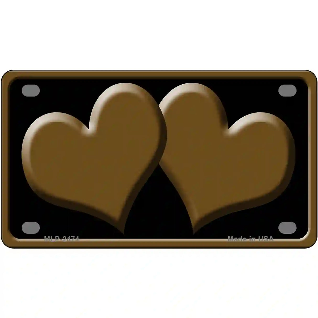 Solid Brown Centered Hearts Black Novelty License Plate 4" x 2.2" (MLP)