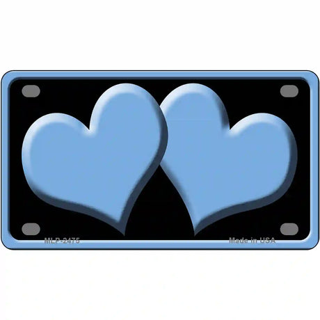 Solid Light Blue Centered Hearts Black Novelty License Plate 4" x 2.2" (MLP)