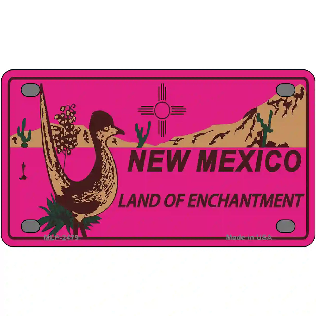 Roadrunner Pink New Mexico Metal Novelty License Plate 4" x 2.2" (MLP)