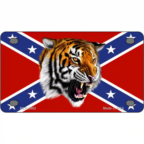 Confederate Flag Tiger Metal Novelty License Plate 4" x 2.2" (MLP)