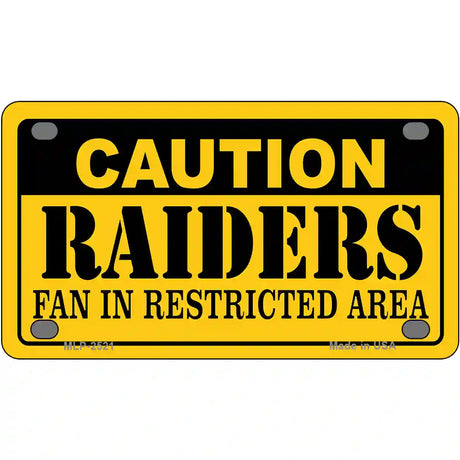 Caution Raiders Metal Novelty License Plate 4" x 2.2" (MLP)