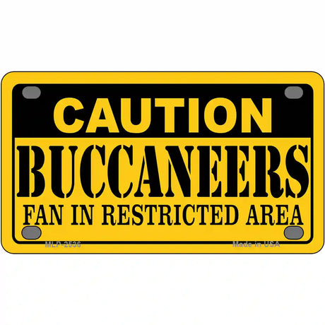 Caution Buccaneers Metal Novelty License Plate 4" x 2.2" (MLP)