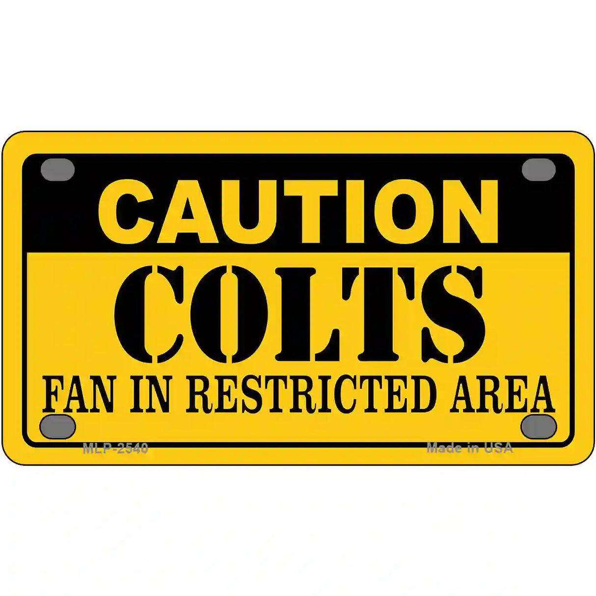 Caution Colts Metal Novelty License Plate 4" x 2.2" (MLP)