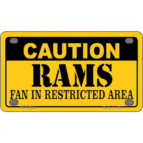 Caution Rams Metal Novelty License Plate 4" x 2.2" (MLP)