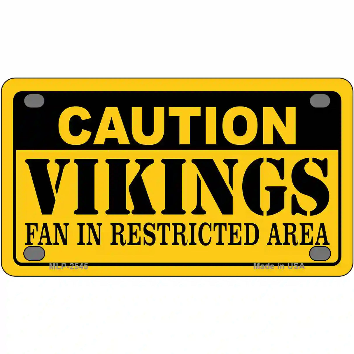 Caution Vikings Metal Novelty License Plate 4" x 2.2" (MLP)