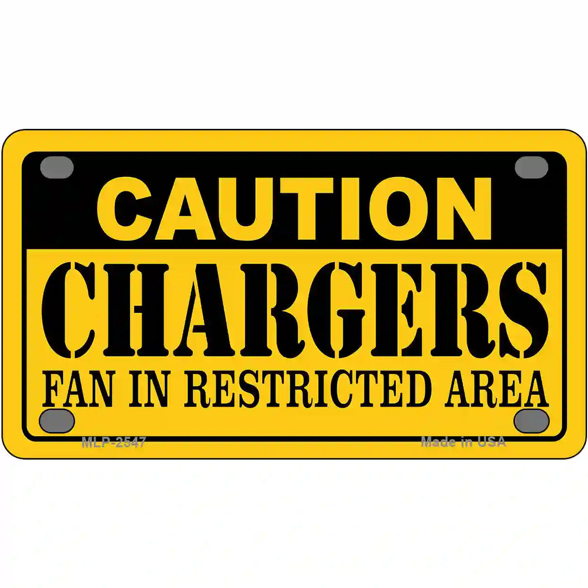 Caution Chargers Metal Novelty License Plate 4" x 2.2" (MLP)